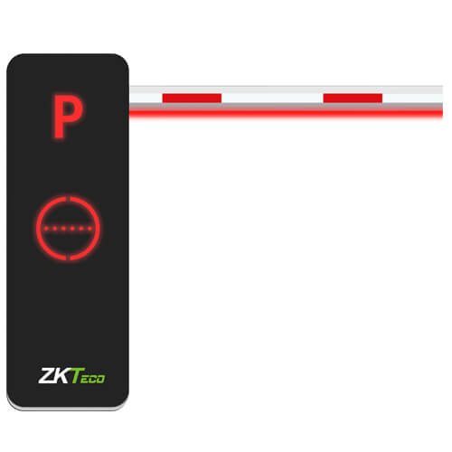 Barrière ZKTeco BG1000 installée à l'entrée d'un parking.